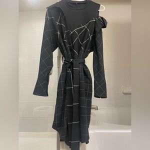 Thanksgiving SALE! Maje one-side off shoulder grid black dress